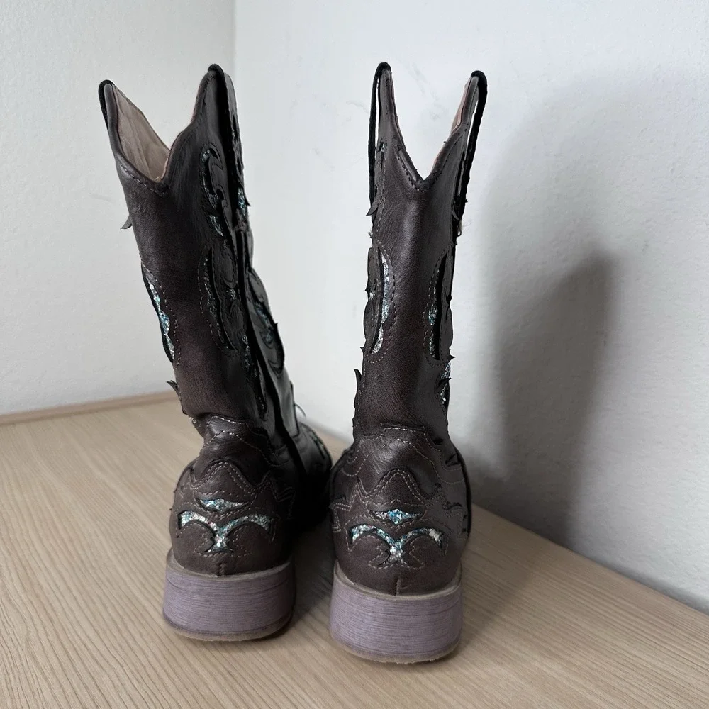 Roper Little Kids Glitter Gypsy Western Boot - Brown Blue Sparkles‎ Size 2